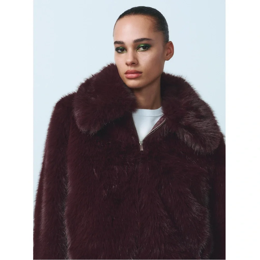 Zara FAUX FUR SHORT COAT - Picture 6 of 12